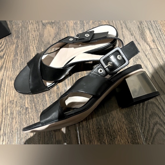 BROWN’S Shoes/Sandals With Chrome Metal Block Heels, New In Box, Size 40 - Picture 1 of 15